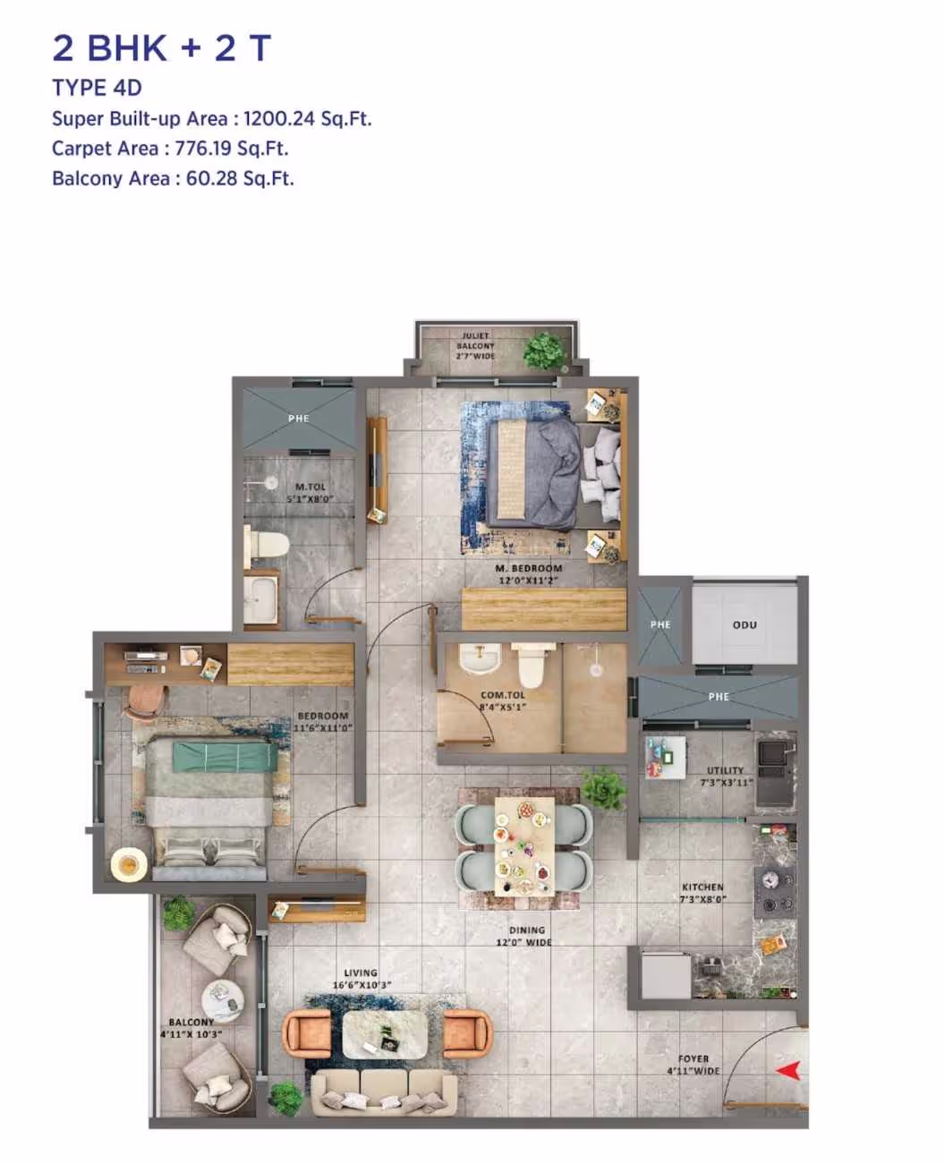 Sattva Forest Ridge - 2BHK+2T - 1200 sqft